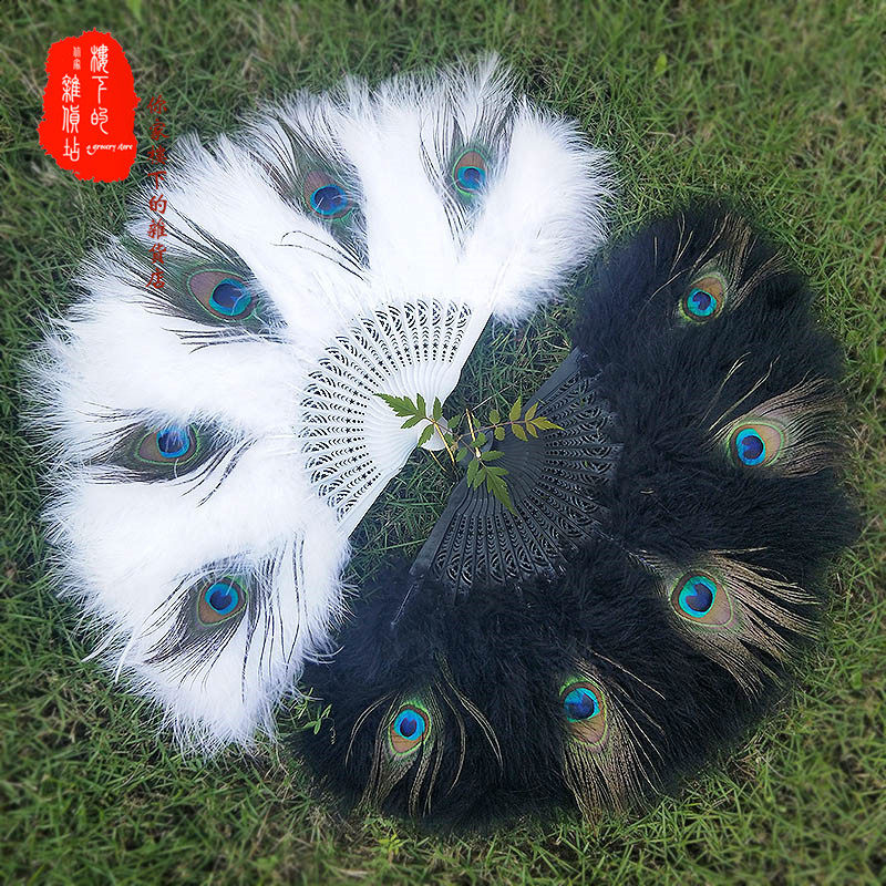 折扇客厅装 古风羽毛扇子孔雀真羽扇旗袍走秀中式 饰挂墙扇婚礼手扇