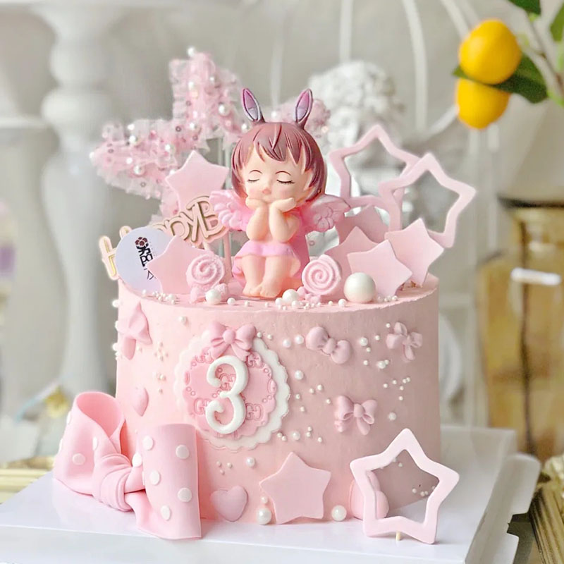 网红安妮天使宝贝生日蛋糕装饰网纱珍珠星星可爱女孩儿童公主l