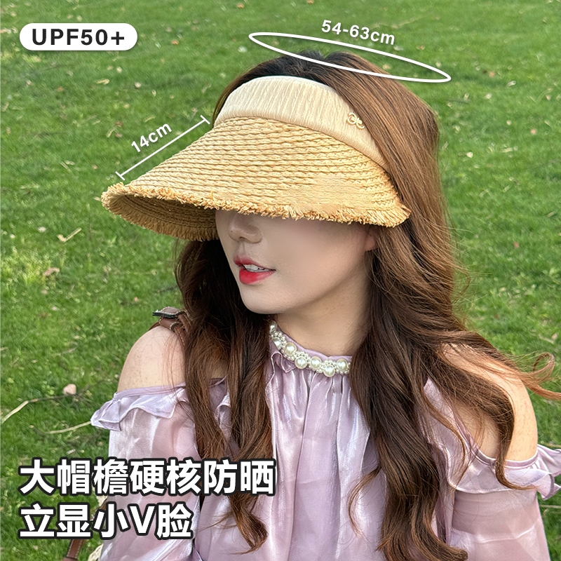 ［大头形朵］户外草帽女夏天韩版空顶帽凉帽大头围百搭春夏遮阳帽