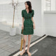韩版小清新绿色印花系带裹身裙女修身显瘦碎花连衣裙夏小个子短裙
