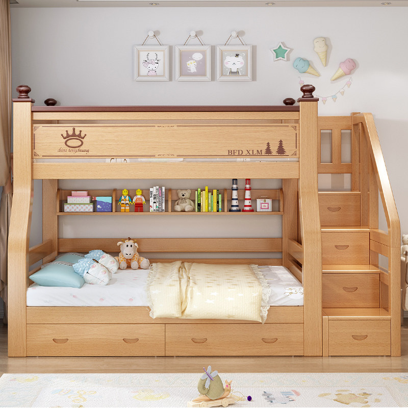 全友家居官方旗舰店上下床双层床橡胶木高低子母床1.5米全实木上