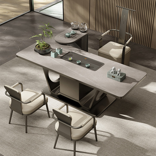 轻奢岩板现代茶台茶桌椅设计师家用办公室茶桌极简意式简约泡茶桌