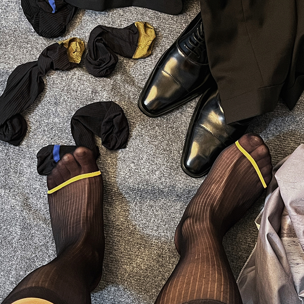 3双高级感蓝线条丝袜男士正装商务西装袜薄款舒适日系锦纶中筒袜 原价