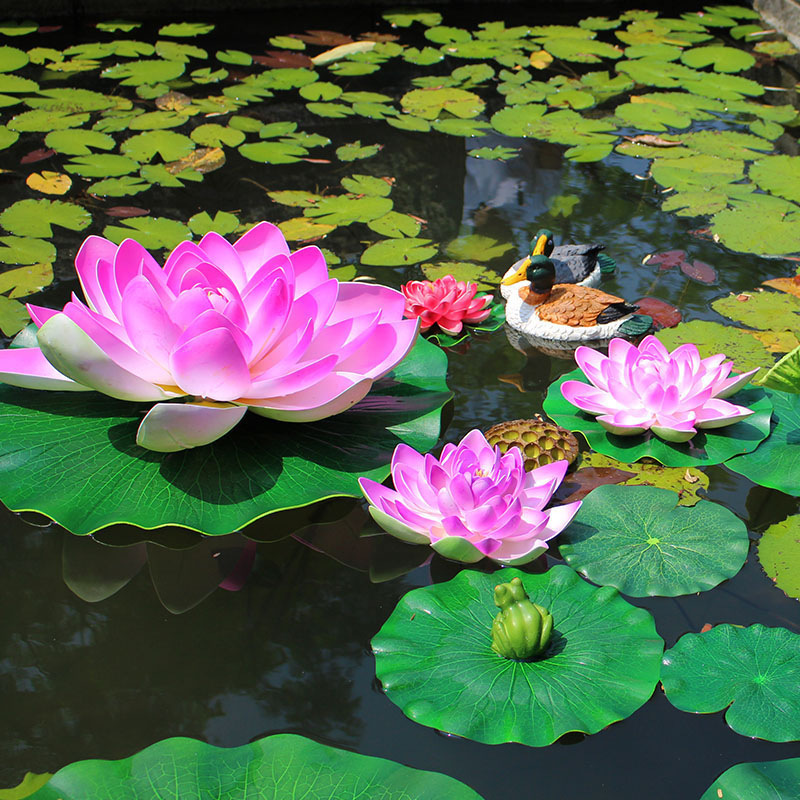 仿真荷花塑料花假荷叶水池装饰假花睡莲花鱼池水上漂浮仿真花供佛