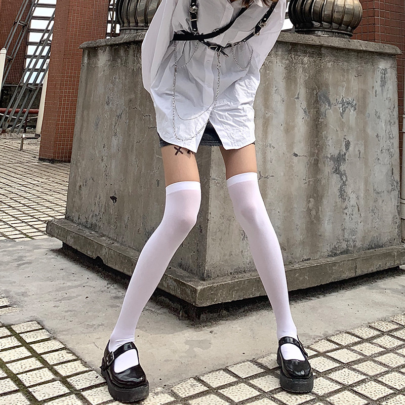夜间教习室白色过膝袜夏薄款天鹅绒袜子女白丝袜长筒jk大腿高筒天