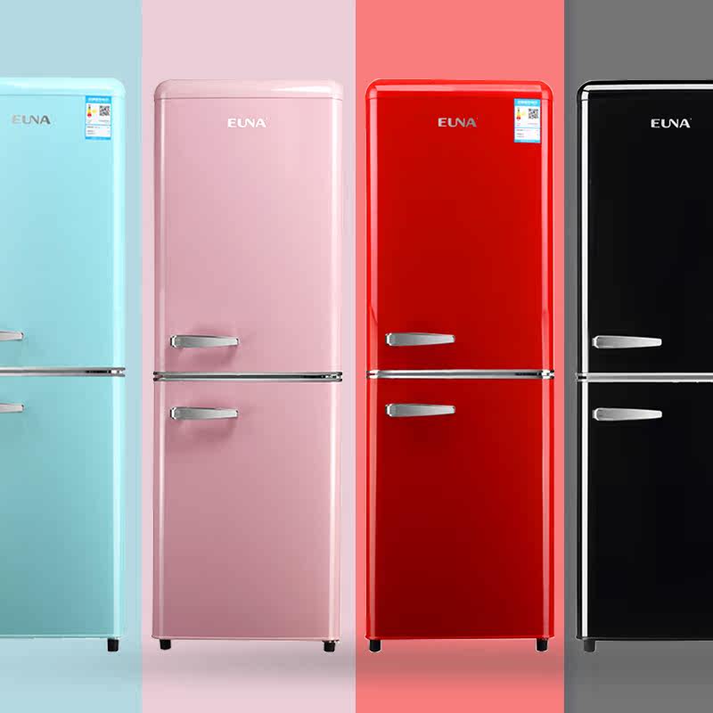 可爱复古冰箱双开门黑红粉色美式家用公寓民宿euna优诺bcd133r