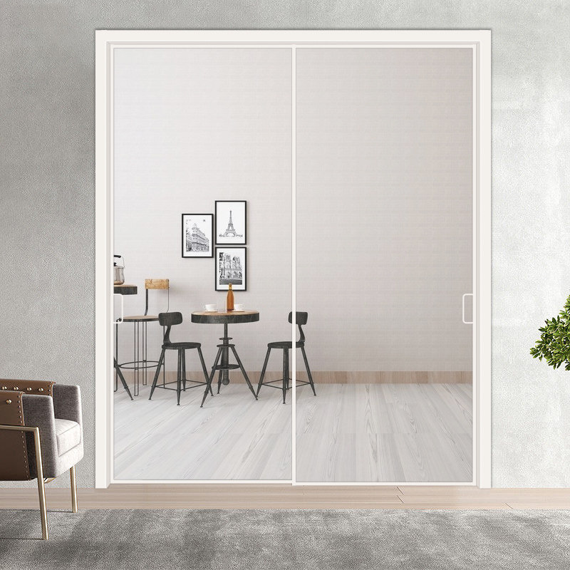 长沙极简厨房推拉门纯白铝合金门吊地轨门阳台客厅隔断定制极窄门