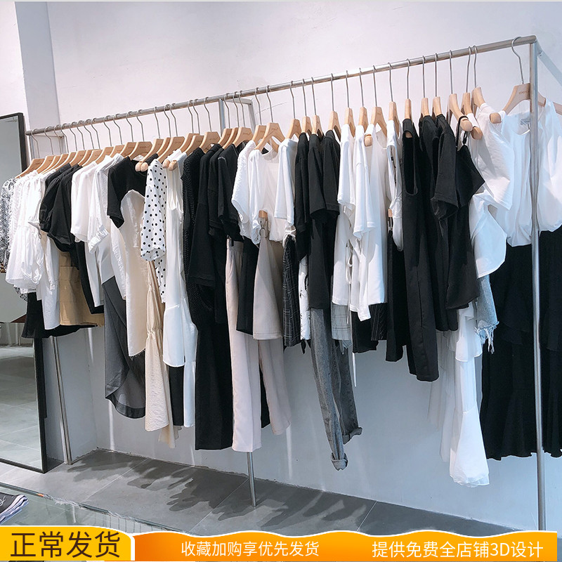 促销服装店展示架落地式靠墙挂衣杆金色不锈钢女装货架拉丝银侧挂