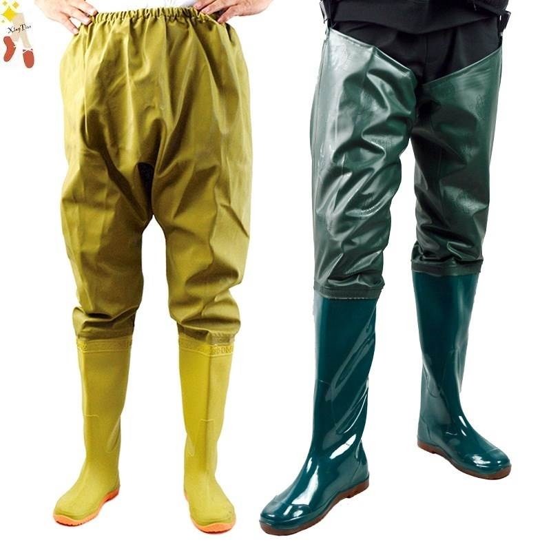 高筒种地水库下田插秧专用水鞋男x女雨靴工作搭扣半身加长连裤