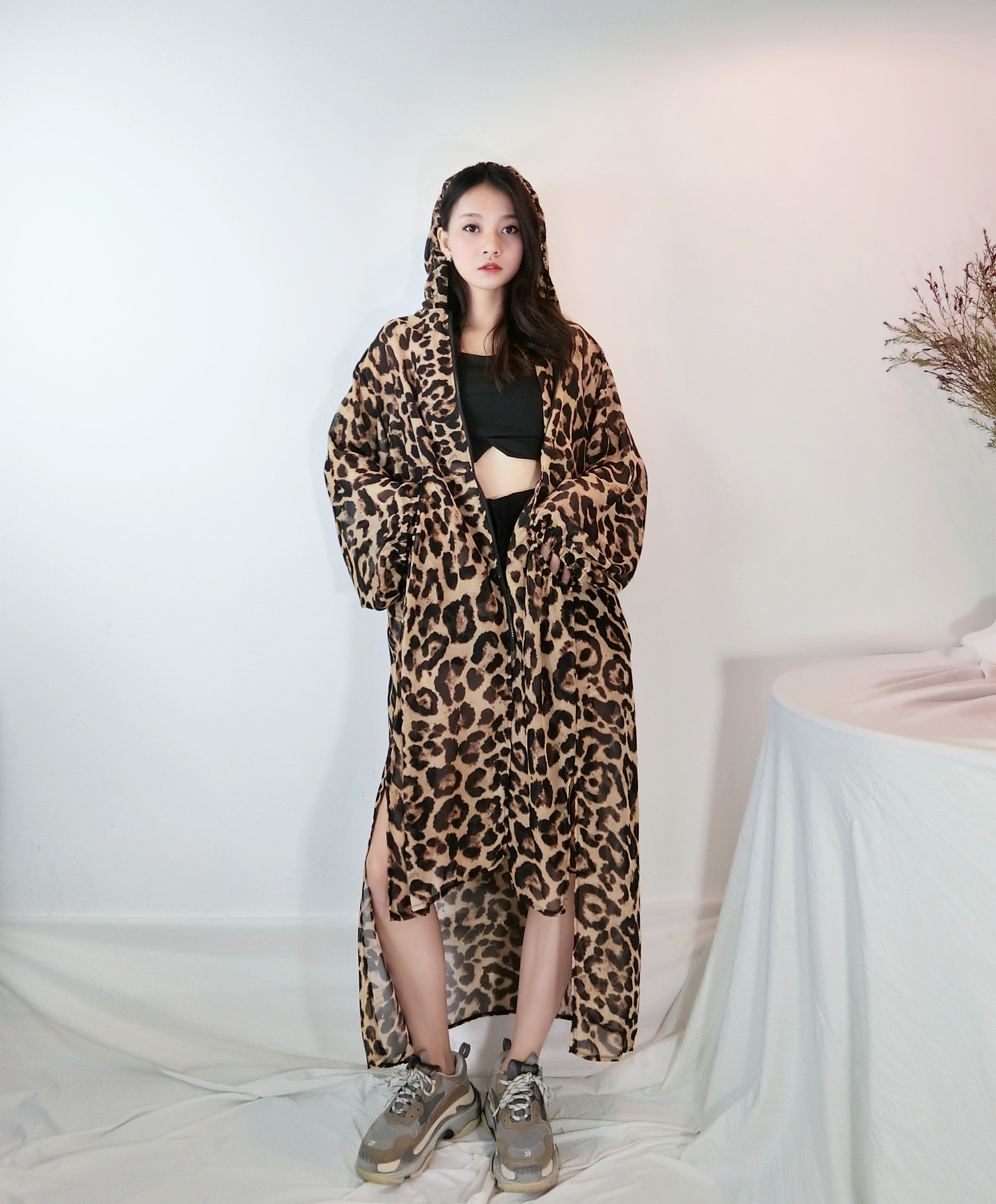 豹纹开衫女长款