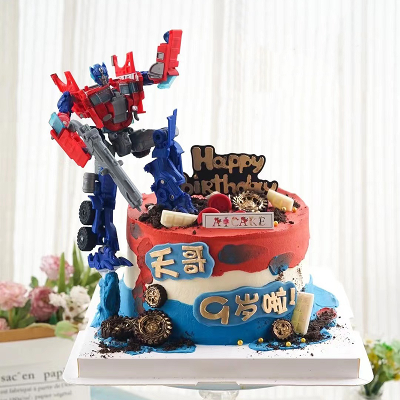 儿童汽车机器人生日蛋糕装饰摆件男孩