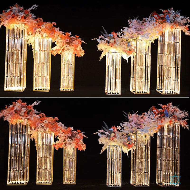 新款婚庆道具创意水晶方形路引吊灯婚礼堂现场舞台布置美陈道具