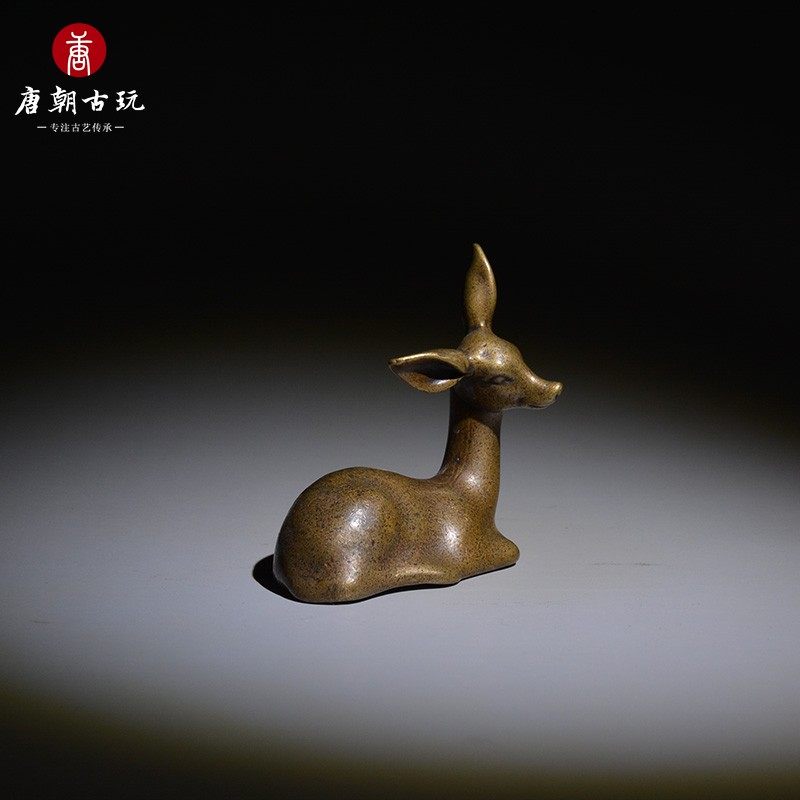 中式古铜小茶宠文玩书房摆件铜鹿复古纯铜迷你小铜器摆件小玩意