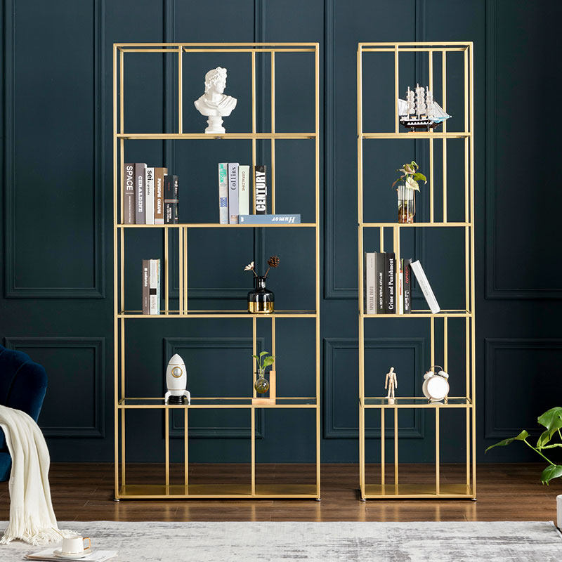 欢满堂北欧简约置物架落地金属书架办公室轻奢铁艺隔断墙角装饰柜