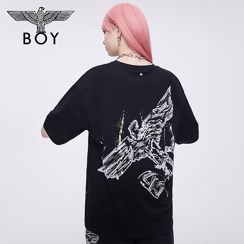 boy london旗舰官网21夏仿绣白色大老鹰logo情侣款涂鸦t恤403902