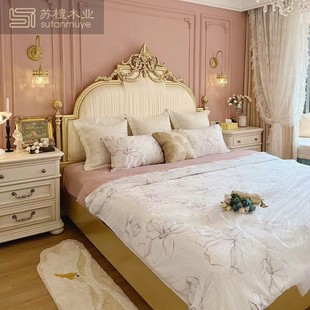 法式轻奢实木床1.8米主卧双人床欧式雕花婚床高端复古布艺公主床
