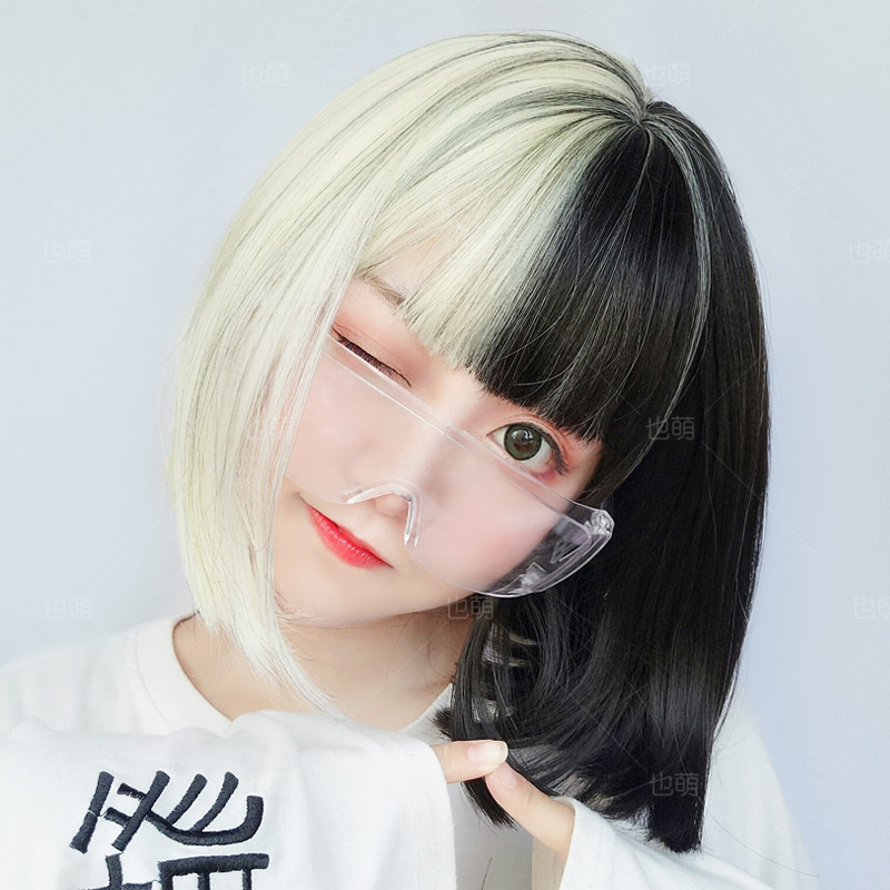 特价时尚短发假发女新款 潮流_时尚短发阴阳色黑白假发双色女新款减龄