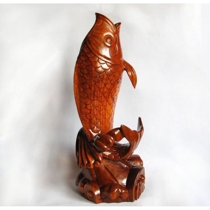 文韵红木木鱼工艺品鲜花花插金玉满堂鲤鱼跳龙门木雕摆件木雕