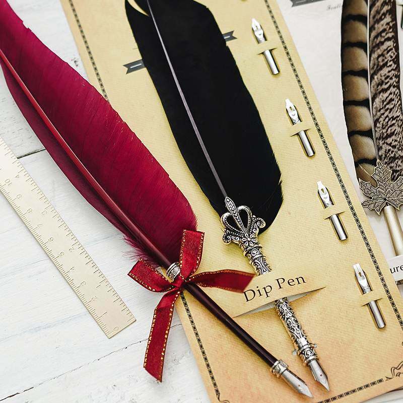 笔欧式复古手工蘸水笔钢笔生日礼物金银粉情怀鸡毛孔雀欧式笔优惠券