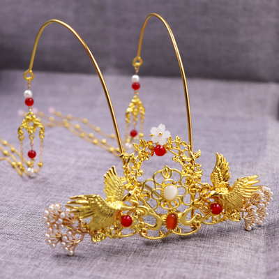 汉服头饰发冠女古风魏晋风古装头冠丸子头发簪古代发饰盘发簪钗冠