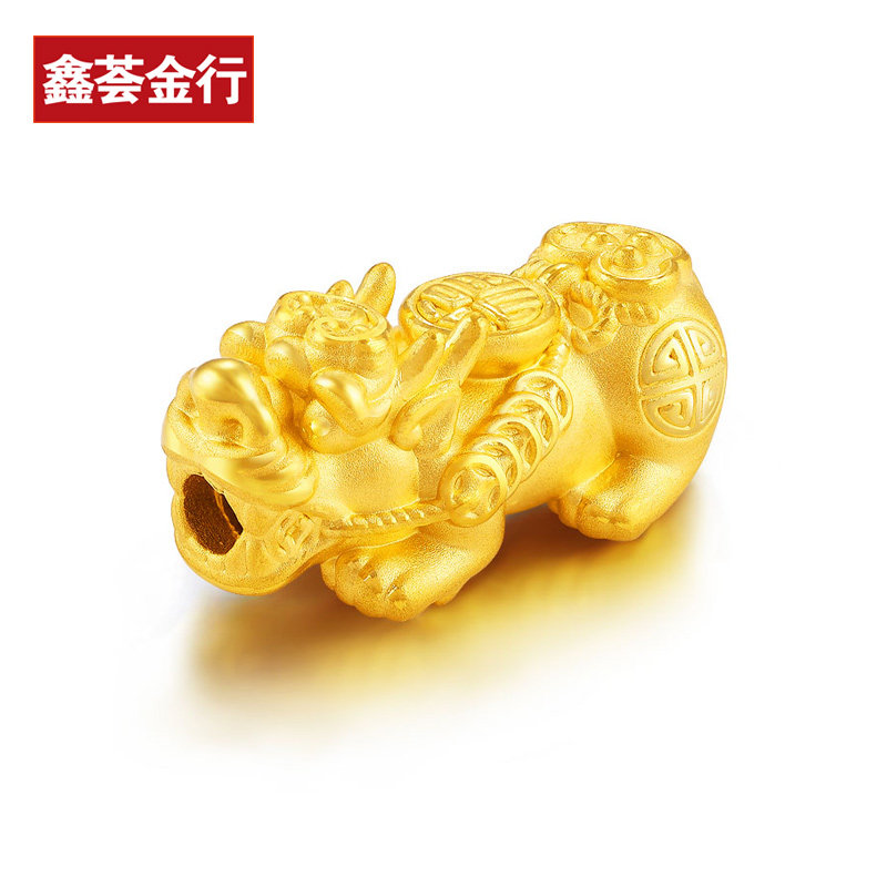 鑫荟金行旗舰店的优惠券大全—金貔貅3d硬金转运珠单个黄金男女手链