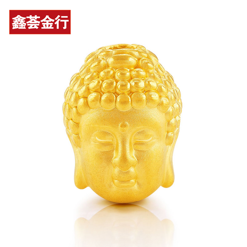 黄金佛头转运珠手链3d硬金双面佛头男女纯金佛珠手串配珠金珠配件