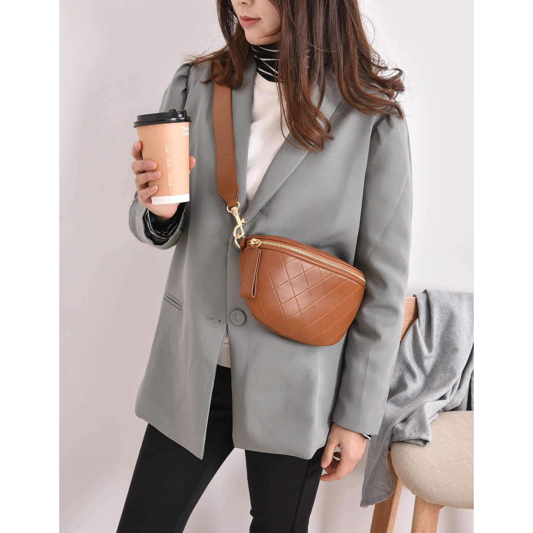 2021韩国菱格链条胸包真皮女包包ins斜挎百搭洋气时尚牛皮单肩包