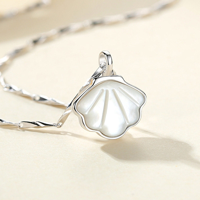 纯银s999一贝子银项链女锁骨链小众设计白贝母贝壳纯银一辈子项链