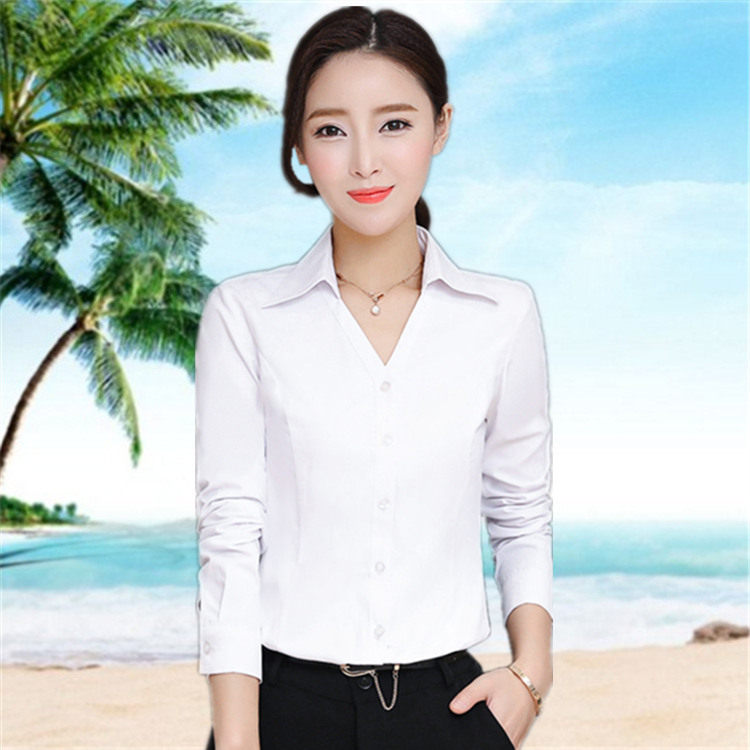 纯棉衬衫女长袖ol气质大v翻领修身大码大码纯棉当前热销
