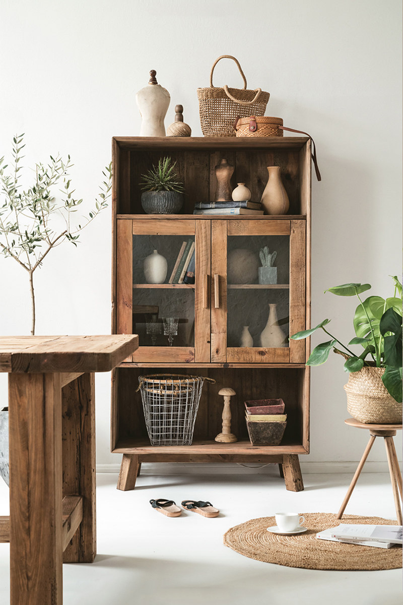 润家家居收纳柜原木复古餐边柜厨房柜子储物柜家用实木餐厅柜酒柜