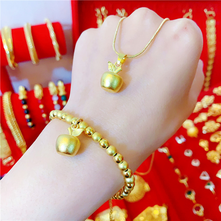 特价金苹果手链 女款_越南沙金圆珠手链女士镀金磨砂转运珠苹果手链
