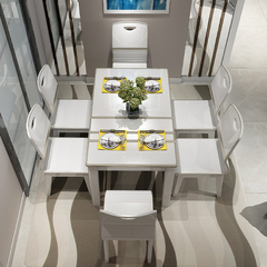 映美 实木餐桌椅组 现代简约钢化玻璃四人六人餐桌小户型餐厅家具