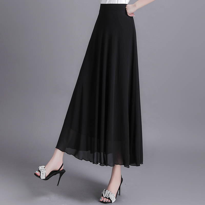 黑色雪纺半身长裙女夏季新款网纱裙子