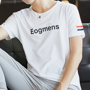 莫代尔t恤短袖男士白色夏装衣服韩版潮流男生冰丝半袖宽松体恤衫