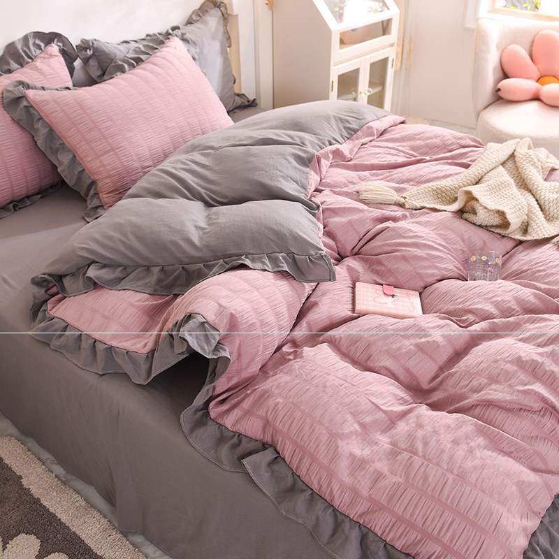 新红床笠款四件套水洗棉床上v床罩床套3学生宿舍床单人被套三件套