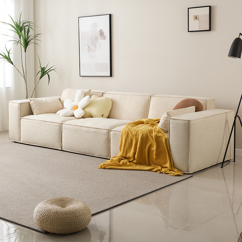 北欧豆腐方块沙发客厅棉麻意式极简三四人位科技布乳胶沙发高级感