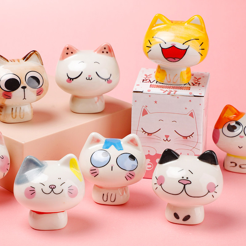 猫咪摆件迷你可爱桌面办公室书桌房间陶瓷饰品治愈系小摆件小礼物