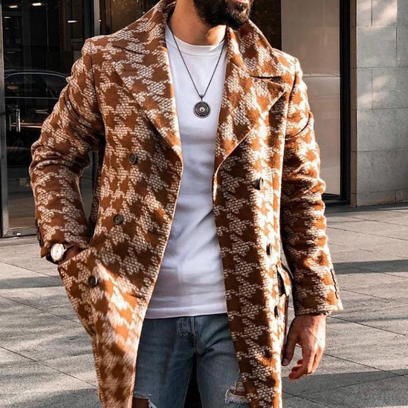 中长款西装领时尚印花男士大衣外套Men fashionable printed coat