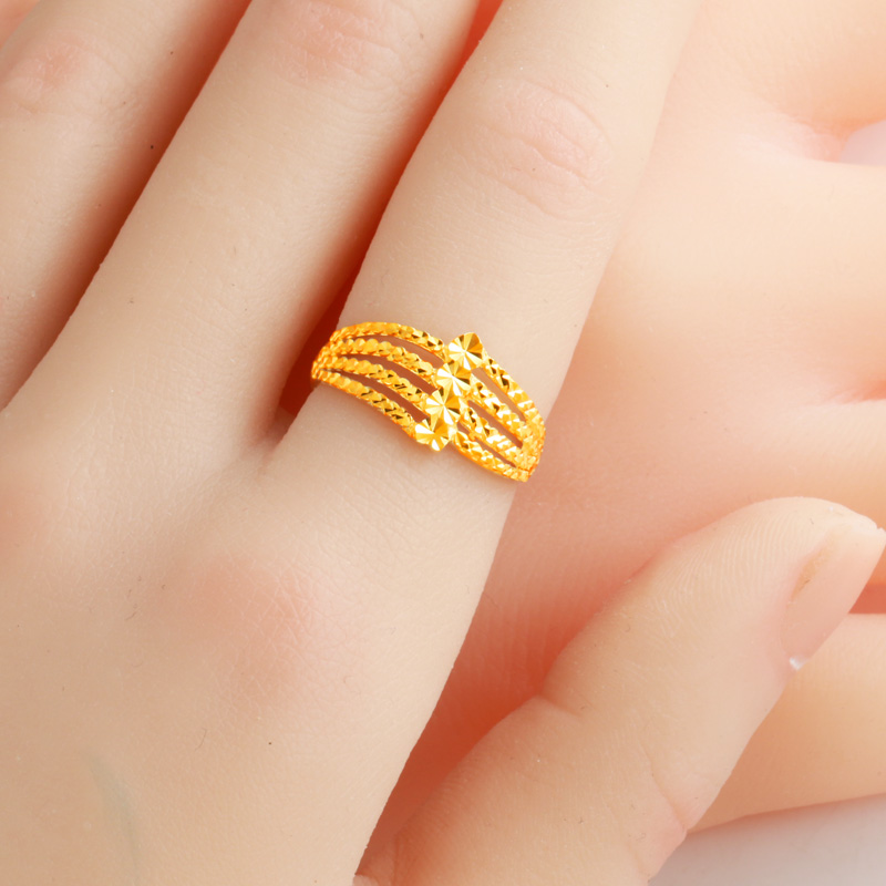 正品黄金戒指9999足金女款钻石面素金食指环纯金首饰妈妈真金计价