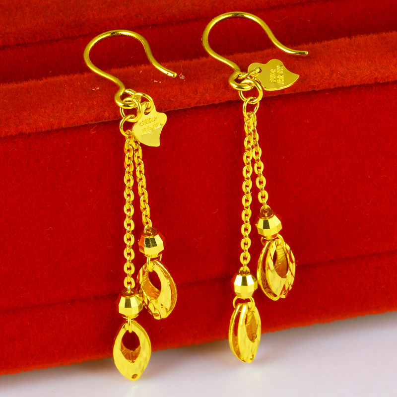 正品黄金耳环女款9999足金真金首饰长款高个子饰品纯金子时尚年轻