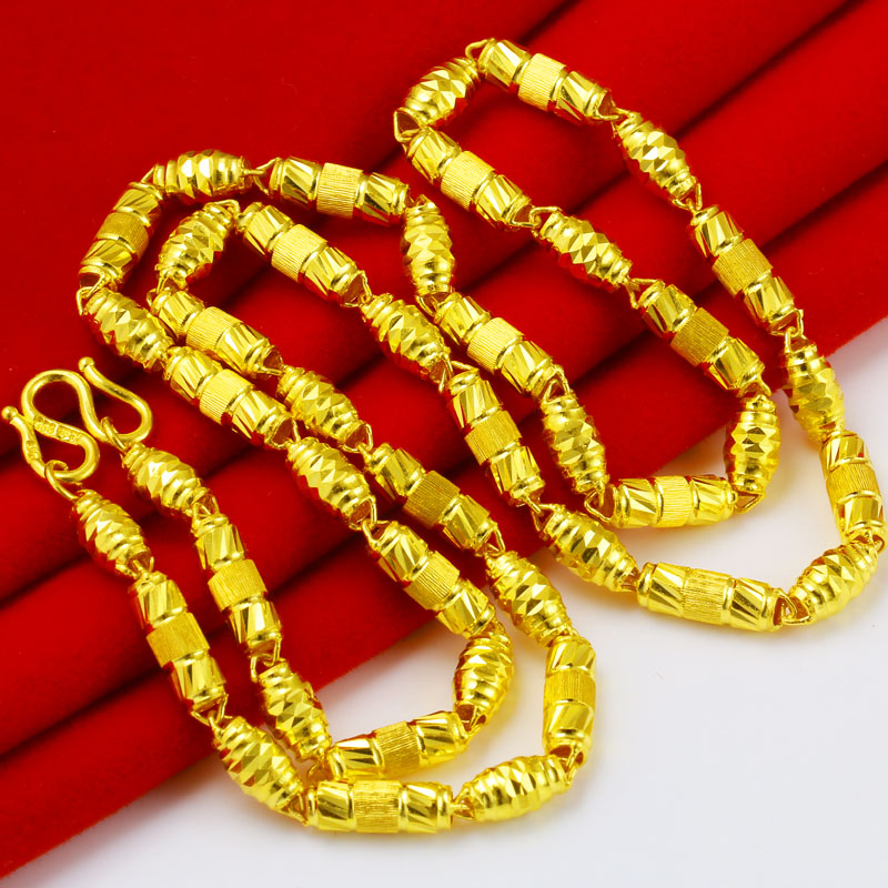 正品黄金项链9999足金男士女款加长结婚真金首饰圆柱橄榄形纯金子