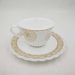 包邮描金花朵螺旋纹咖啡杯碟低调的奢华下午茶咖啡杯英式花茶茶具
