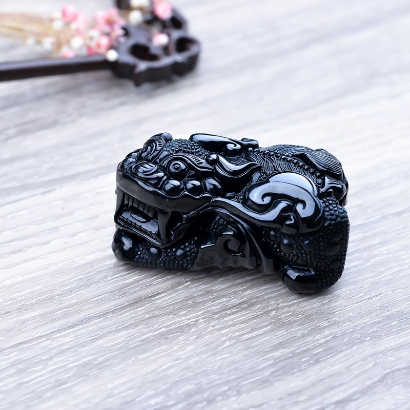 鑫珑珠宝缅甸a翡翠吊坠墨玉挂件正品男女招财僻邪霸王墨翠大貔貅