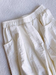 米白色棉麻工装直筒裤子女夏薄款小个子宽松显瘦高腰阔腿凉爽长裤