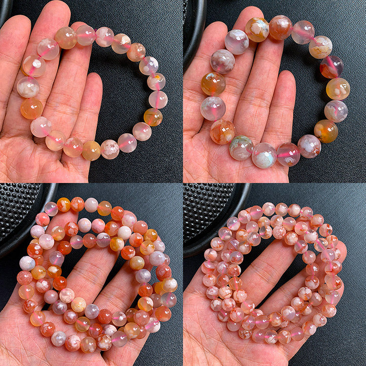 樱花玛瑙手串_水晶天然樱花玛瑙手链串女樱花石玉髓一物一图飘花冰透