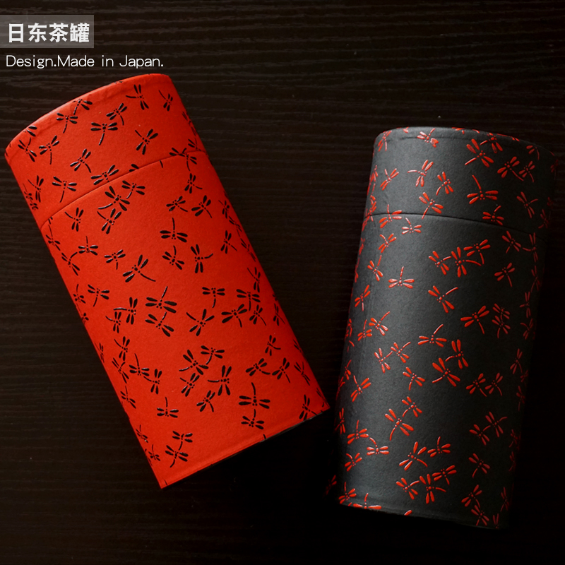 日本进口日东茶叶罐铁罐红黑蜻蜓贴和纸密封家用不锈钢储物罐批零