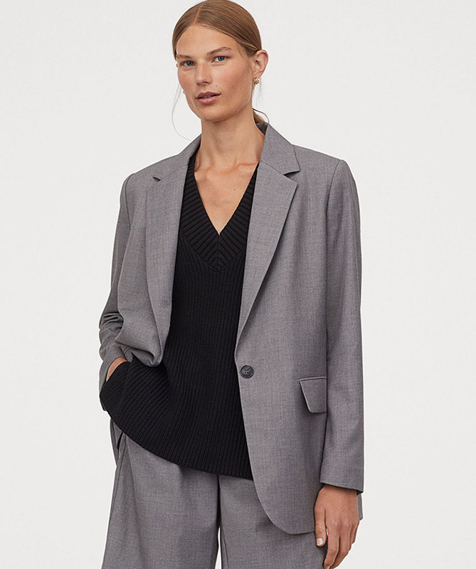 特价hm女装外套西装_hm女装2020新款韩版秋装休闲翻领时尚西服外套 hm