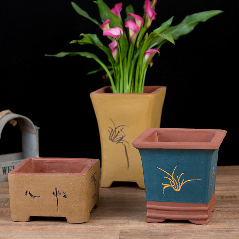 紫砂花盆特大造型四方花盆树桩绿植花卉盆景盆种菜盆特价清仓免邮