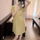 自带胸垫夏季薄款凉感短袖睡裙中长裙连衣裙休闲韩版睡衣圆领显瘦