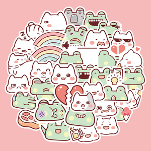 可爱白色绿色青蛙少女手帐素材ipad平板手机水杯杯贴pvc防水diy贴画